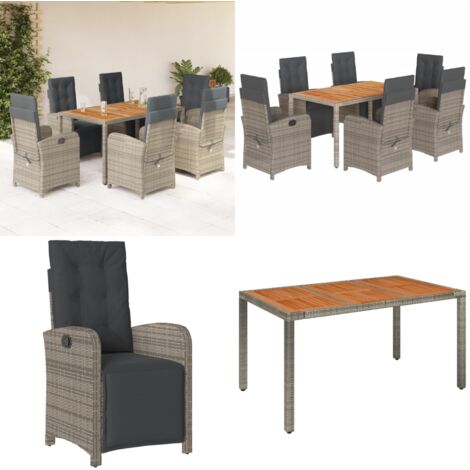 Set da Pranzo da Giardino 7 pz con Cuscini in Polyrattan Grigio - Sedie da giardino - Tavolo da giardino