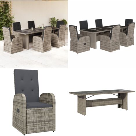 Set da Pranzo da Giardino 7 pz con Cuscini in Polyrattan Grigio - Sedie da giardino - Tavolo da giardino