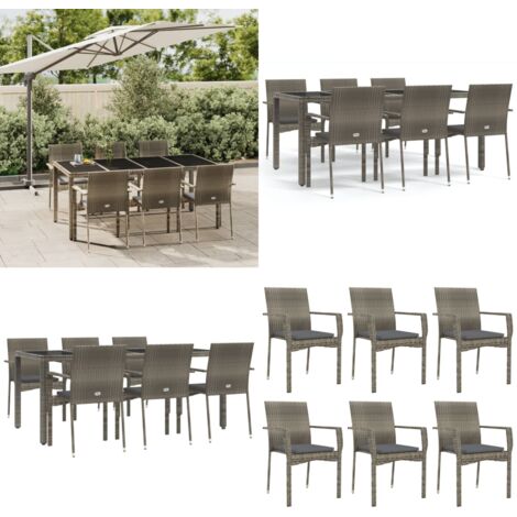 Set da Pranzo da Giardino 7 pz con Cuscini in Polyrattan Grigio - Sedie da giardino - Tavolo da giardino