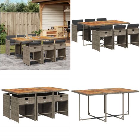 Set da Pranzo da Giardino 7 pz con Cuscini in Polyrattan Grigio - Sedie da giardino - Tavolo da giardino
