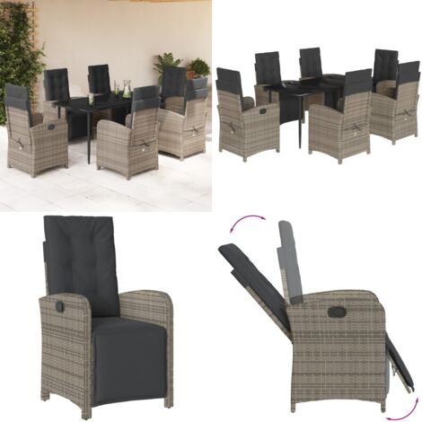 Set da Pranzo da Giardino 7 pz con Cuscini in Polyrattan Grigio - Sedie da giardino - Tavolo da giardino