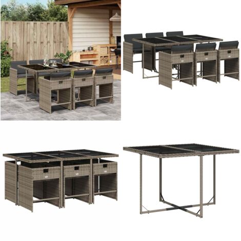Set da Pranzo da Giardino 7 pz con Cuscini in Polyrattan Grigio - Sedie da giardino - Tavolo da giardino