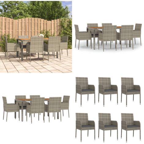 Set da Pranzo da Giardino 7 pz con Cuscini in Polyrattan Grigio - Sedie da giardino - Tavolo da giardino