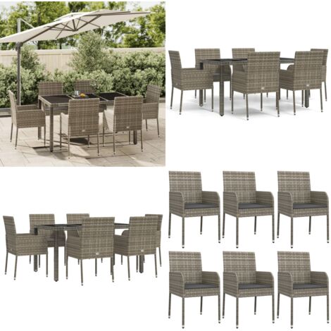 Set da Pranzo da Giardino 7 pz con Cuscini in Polyrattan Grigio - Sedie da giardino - Tavolo da giardino