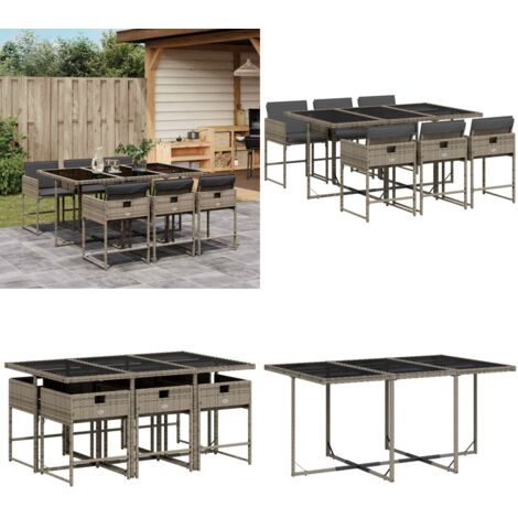 Set da Pranzo da Giardino 7 pz con Cuscini in Polyrattan Grigio - Sedie da giardino - Tavolo da giardino