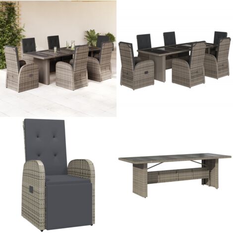Set da Pranzo da Giardino 7 pz con Cuscini in Polyrattan Grigio - Sedie da giardino - Tavolo da giardino