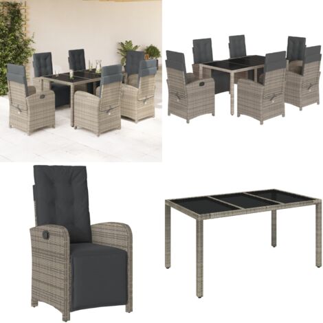 Set da Pranzo da Giardino 7 pz con Cuscini in Polyrattan Grigio - Sedie da giardino - Tavolo da giardino