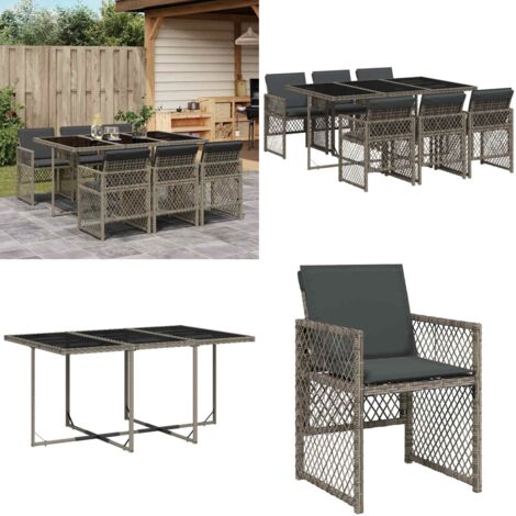 Set da Pranzo da Giardino 7 pz con Cuscini in Polyrattan Grigio - Sedie da giardino - Tavolo da giardino