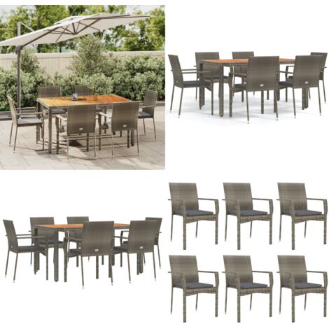 Set da Pranzo da Giardino 7 pz con Cuscini in Polyrattan Grigio - Sedie da giardino - Tavolo da giardino
