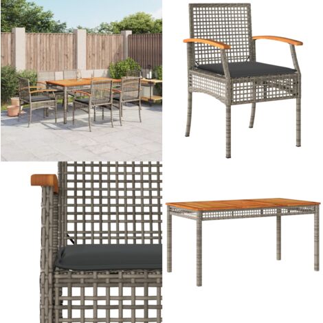 Set da Pranzo da Giardino 7 pz con Cuscini in Polyrattan Grigio - Tavolo da giardino - Sedie da giardino