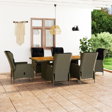 Set Tavolo Rettangolare in Legno (160x90 cm) Melina e 6 Sedie da Giardino  in Rattan Sintetico Zole