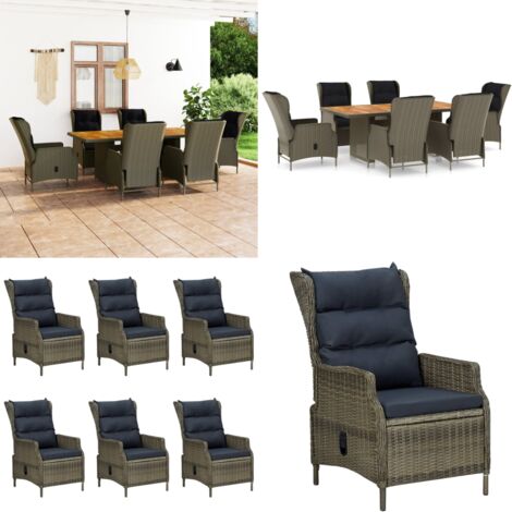 Set da Pranzo da Giardino 7 pz con Cuscini in Polyrattan Marrone - Sedie da giardino - Tavolo da pranzo esterno