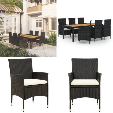 Set da Pranzo da Giardino 7 pz con Cuscini in Polyrattan Nero - Tavolo da pranzo esterno - Sedie da giardino