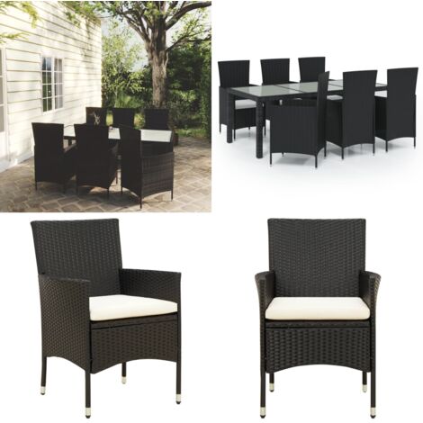 Set da Pranzo da Giardino 7 pz con Cuscini in Polyrattan Nero - Tavolo da pranzo esterno - Sedie da giardino