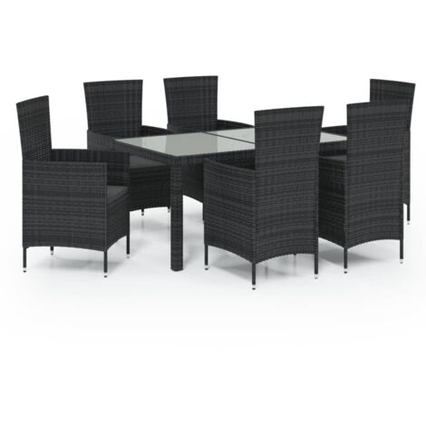 Set da Pranzo da Giardino 7 pz con Cuscini in Polyrattan Nero vidaXL