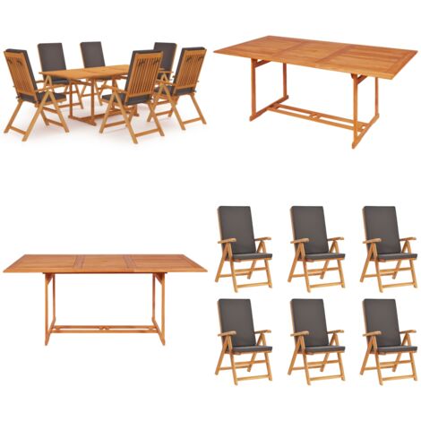 Set da Pranzo da Giardino 7 pz con Cuscini Legno di Teak Grigio - Tavolo in teak - Sedie in teak