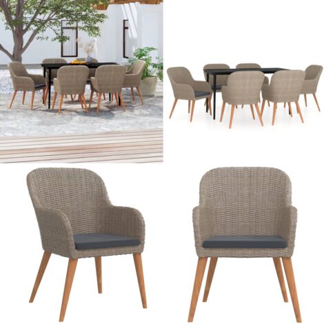 Set da Pranzo da Giardino 7 pz con Cuscini Marrone - Tavolo da pranzo da esterno - Sedie da giardino