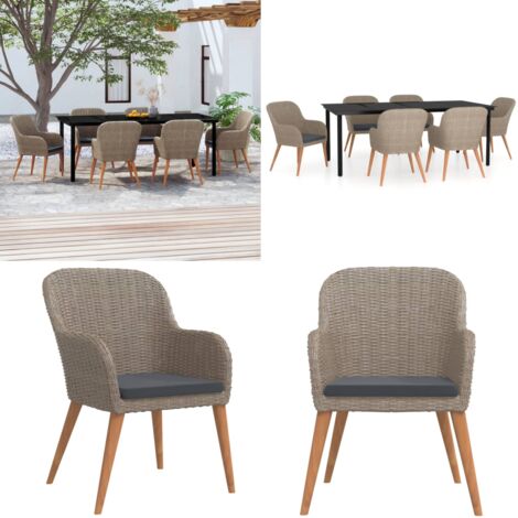 Set da Pranzo da Giardino 7 pz con Cuscini Marrone - Tavolo da pranzo da esterno - Sedie da giardino