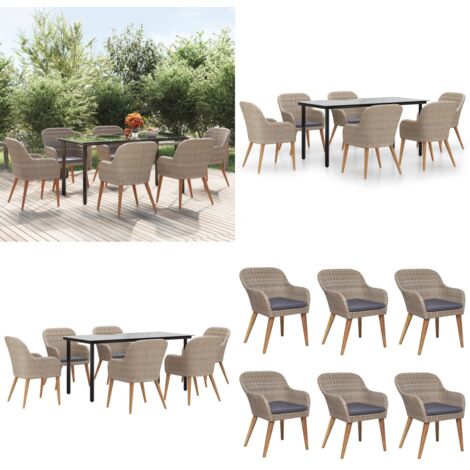 Set da Pranzo da Giardino 7 pz con Cuscini Marrone - Tavolo da pranzo da esterno - Sedie da pranzo da giardino