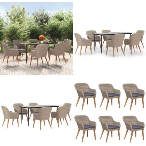 Set da Pranzo da Giardino 7 pz con Cuscini Marrone - Tavolo da pranzo da esterno - Sedie da pranzo da giardino