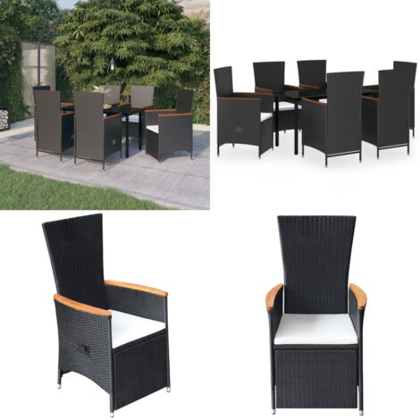 Set da Pranzo da Giardino 7 pz con Cuscini Nero - Tavolo da giardino - Sedie da giardino