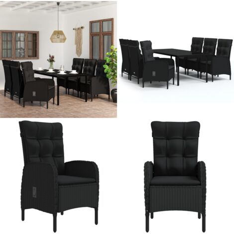 Set da Pranzo da Giardino 7 pz con Cuscini Nero - Tavolo da giardino - Sedie da giardino