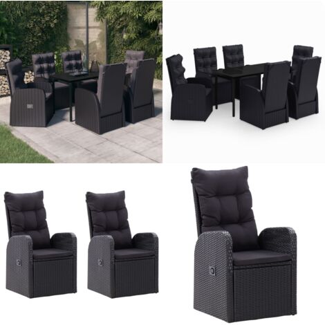 Set da Pranzo da Giardino 7 pz con Cuscini Nero - Tavolo da giardino - Sedie da giardino
