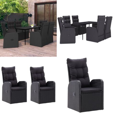 Set da Pranzo da Giardino 7 pz con Cuscini Nero - Tavolo da pranzo da esterno - Sedie da giardino