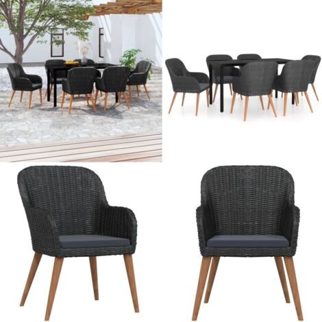 Set da Pranzo da Giardino 7 pz con Cuscini Nero - Tavolo da pranzo da esterno - Sedie da giardino