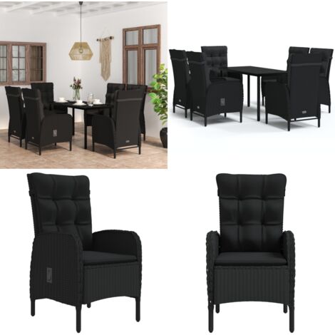 Set da Pranzo da Giardino 7 pz con Cuscini Nero - Tavolo da pranzo da esterno - Sedie da giardino
