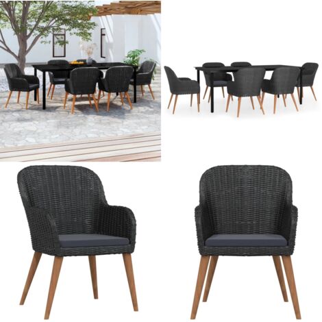 Set da Pranzo da Giardino 7 pz con Cuscini Nero - Tavolo da pranzo da esterno - Sedie da giardino