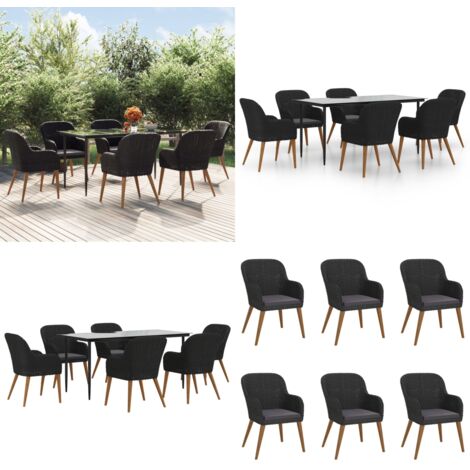 Set da Pranzo da Giardino 7 pz con Cuscini Nero - Tavolo da pranzo da esterno - Sedie da pranzo da giardino