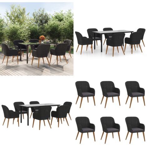 Set da Pranzo da Giardino 7 pz con Cuscini Nero - Tavolo da pranzo da esterno - Sedie da pranzo da giardino