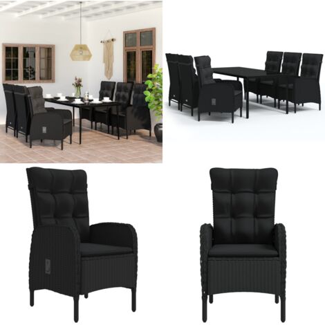 Set da Pranzo da Giardino 7 pz con Cuscini Nero - Tavolo da pranzo esterno - Sedie da giardino