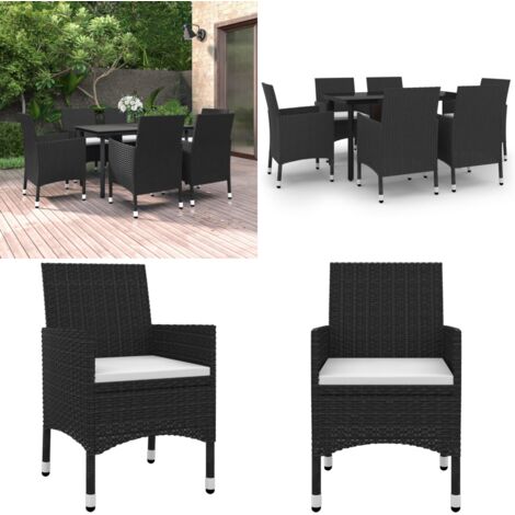 Set da Pranzo da Giardino 7 pz con Cuscini Polyrattan e Vetro - Sedie da giardino - Tavolo in vetro