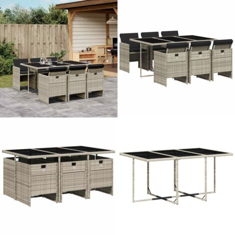 Set da Pranzo da Giardino 7 pz Cuscini Polyrattan Grigio Chiaro - Sedie da giardino - Tavolo da giardino