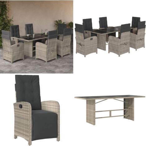 Set da Pranzo da Giardino 7 pz Cuscini Polyrattan Grigio Chiaro - Sedie da giardino - Tavolo da giardino
