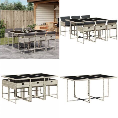 Set da Pranzo da Giardino 7 pz Cuscini Polyrattan Grigio Chiaro - Sedie da giardino - Tavolo da giardino