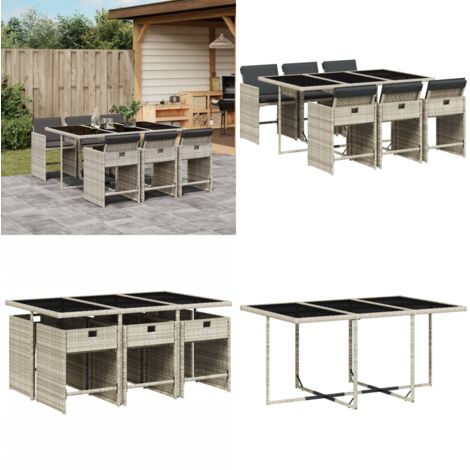 Set da Pranzo da Giardino 7 pz Cuscini Polyrattan Grigio Chiaro - Sedie da giardino - Tavolo da giardino