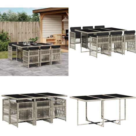 Set da Pranzo da Giardino 7 pz Cuscini Polyrattan Grigio Chiaro - Sedie da giardino - Tavolo da giardino