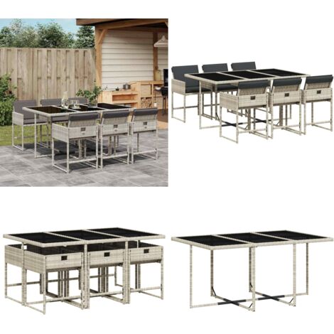 Set da Pranzo da Giardino 7 pz Cuscini Polyrattan Grigio Chiaro - Sedie da giardino - Tavolo da giardino