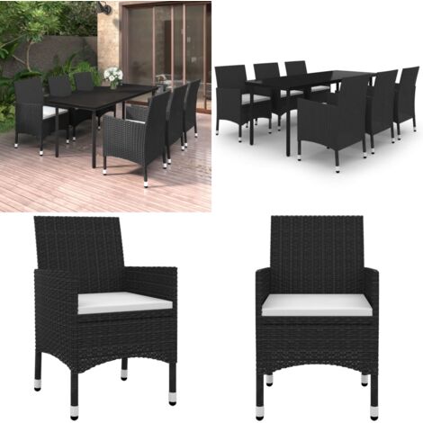 Set da Pranzo da Giardino 7 pz e Cuscini in Polyrattan e Vetro - Sedie da giardino - Tavolo in vetro