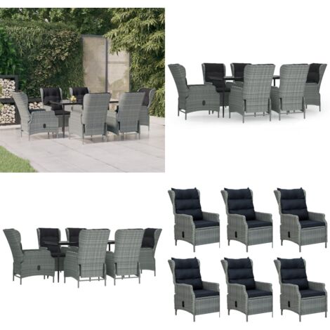 Set da Pranzo da Giardino 7 pz Grigio Chiaro in Polyrattan - Tavolo da pranzo esterno - Sedie da pranzo esterno