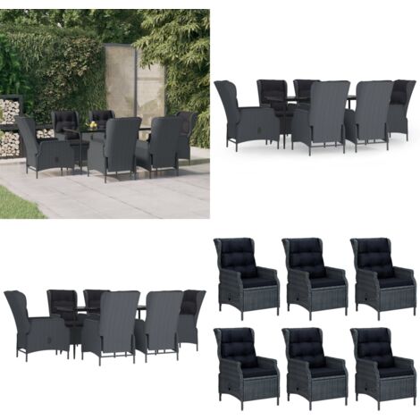 Set da Pranzo da Giardino 7 pz Grigio Scuro in Polyrattan - Tavolo da pranzo da esterno - Sedie da pranzo da giardino