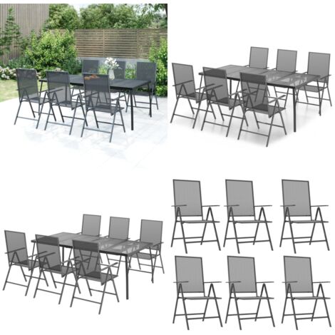 Set da Pranzo da Giardino 7 pz in Acciaio Antracite - Tavolo da pranzo da esterno - Sedie da giardino