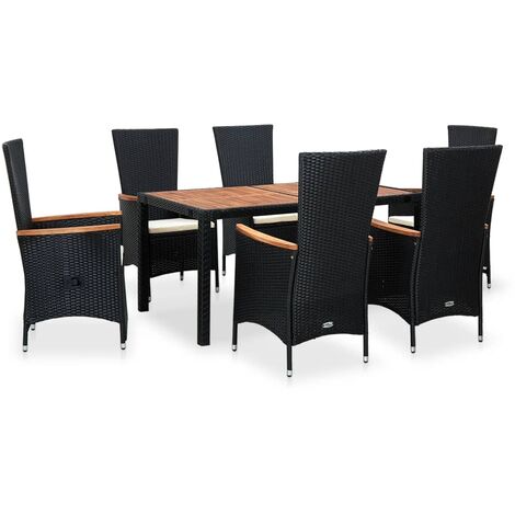 Set da Pranzo da Giardino 7 pz in Polyrattan e Acacia Nero vidaXL
