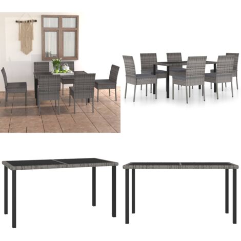 Set da Pranzo da Giardino 7 pz in Polyrattan Grigio - Tavolo da giardino - Sedie da giardino