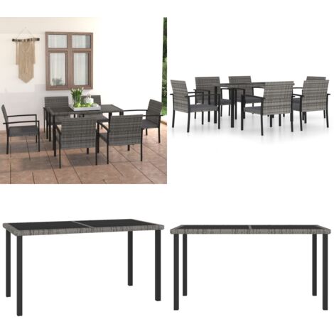 Set da Pranzo da Giardino 7 pz in Polyrattan Grigio - Tavolo da giardino - Sedie da giardino