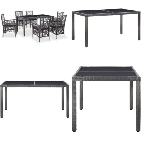 Set da Pranzo da Giardino 7 pz in Polyrattan Grigio - Tavolo da pranzo da giardino - Sedie da pranzo da giardino
