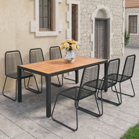 Set da Pranzo da Giardino 7 pz in Rattan PVC Nero e Marrone vidaXL
